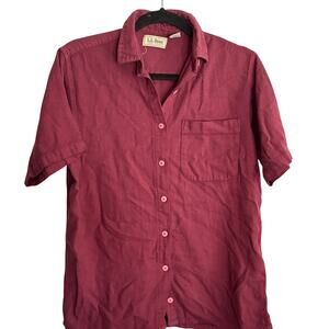 LL Bean Womens Vintage Cool Weave Button Up Top S Red Fish Camp Hike L.L. Bean